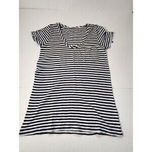 Caslon V-neck Shirt Womens Small Navy Blue And White Striped Chest Pocket